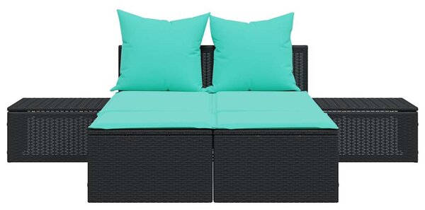 VidaXL fekete polyrattan kétszemélyes napozóágy párnákkal