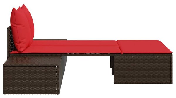 VidaXL barna polyrattan kétszemélyes napozóágy párnákkal