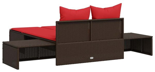 VidaXL barna polyrattan kétszemélyes napozóágy párnákkal