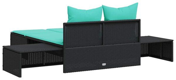VidaXL fekete polyrattan kétszemélyes napozóágy párnákkal