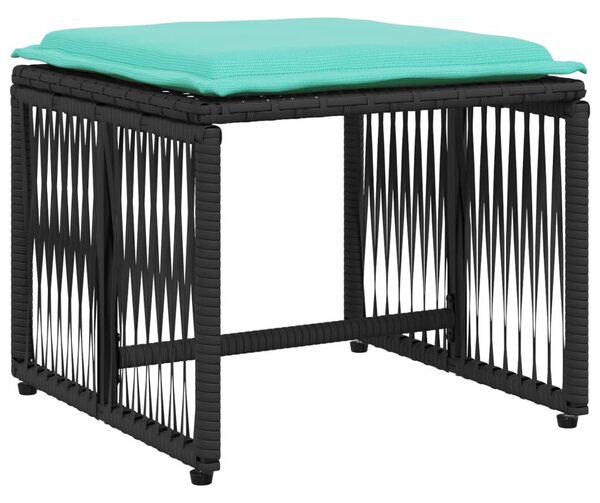 7 db fekete polyrattan kerti étkezőgarnitúra párnákkal