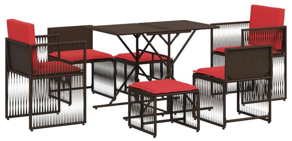 VidaXL 7 db barna polyrattan kerti étkezőgarnitúra párnákkal
