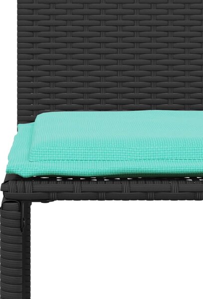 7 db fekete polyrattan kerti étkezőgarnitúra párnákkal