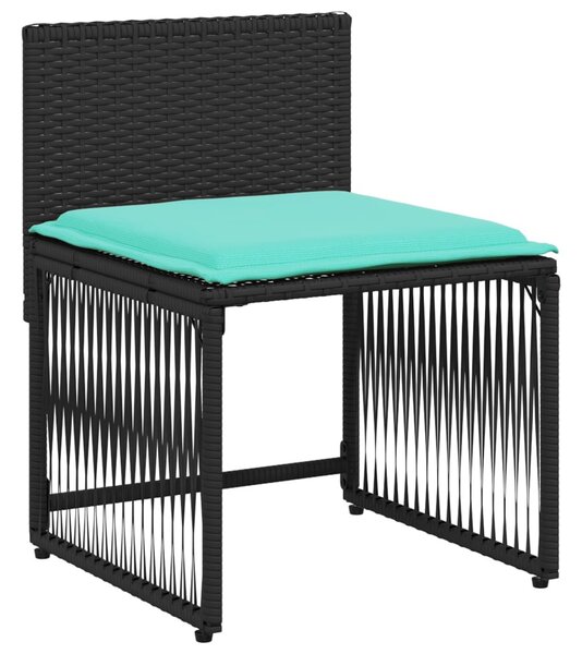 7 db fekete polyrattan kerti étkezőgarnitúra párnákkal