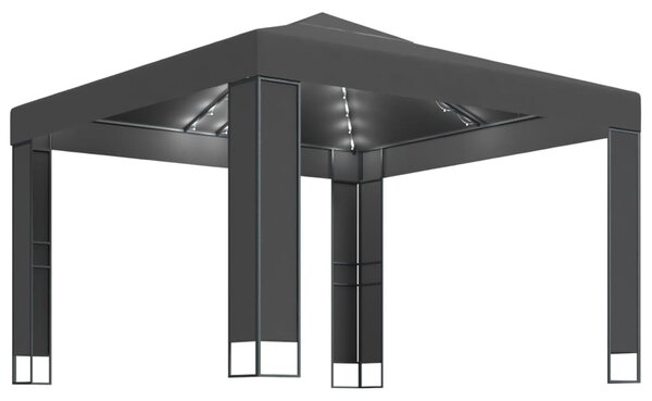 Antracitszürke dupla tetős pavilon LED fényfüzérrel 3 x 3 m