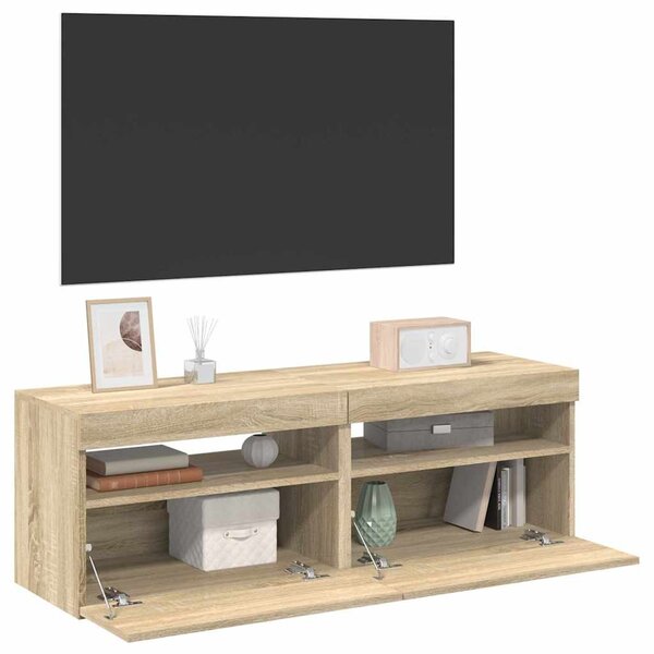 2 db sonoma tölgy színű TV-szekrény LED-lámpákkal 60x35x40 cm