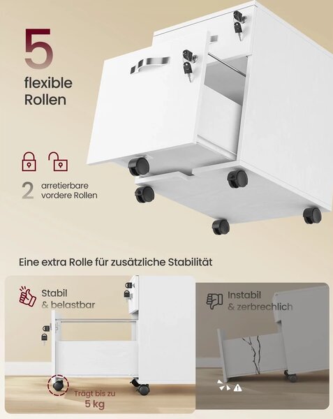 2 fiókos gurulós iratszekrény zárható irattároló fehér