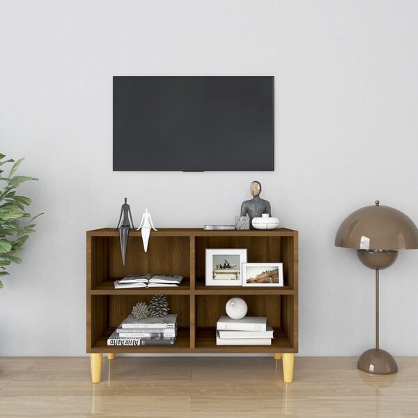 Barna tölgy TV-szekrény tömör falábakkal 69,5x30x50 cm