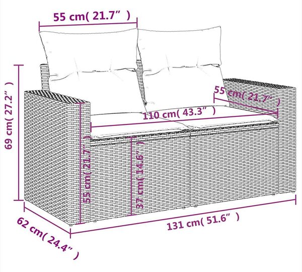 11 db fekete polyrattan kerti kanapégarnitúra párnákkal