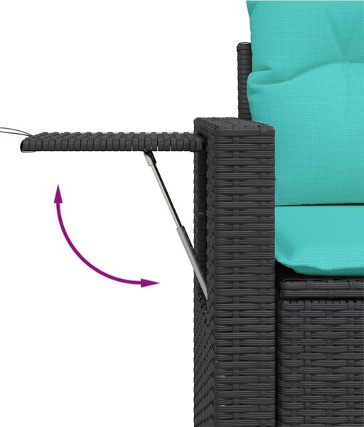5 db fekete polyrattan kerti kanapégarnitúra párnákkal