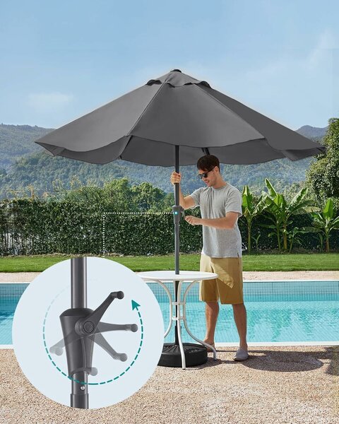 SONGMICS Kerti napernyő karral, 330 cm, UPF 50+, 30°-os dőlés, 8 sugaras fém váz, szürke