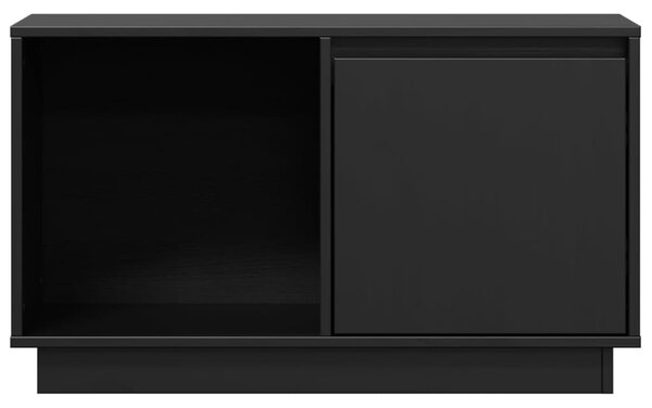 Fekete tömör fenyőfa TV-szekrény 74x35x44 cm