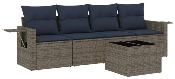 VidaXL 5 db szürke polyrattan kerti kanapégarnitúra párnákkal