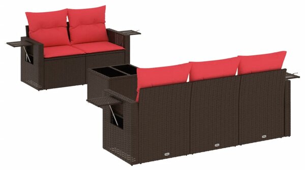 6 db barna polyrattan kerti kanapégarnitúra párnákkal