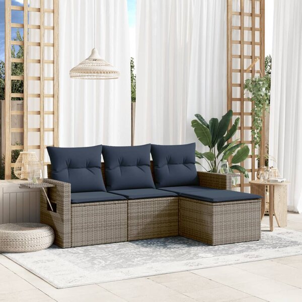 VidaXL 4 db szürke polyrattan kerti kanapégarnitúra párnákkal