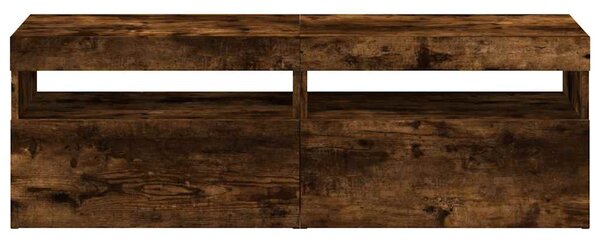 2 db barna tölgyszínű TV-szekrény LED-ekkel 60 x 35 x 40 cm