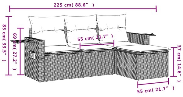 VidaXL 4 db szürke polyrattan kerti kanapégarnitúra párnákkal