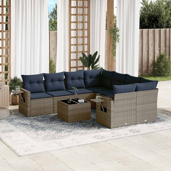 VidaXL 9 db szürke polyrattan kerti kanapégarnitúra párnákkal