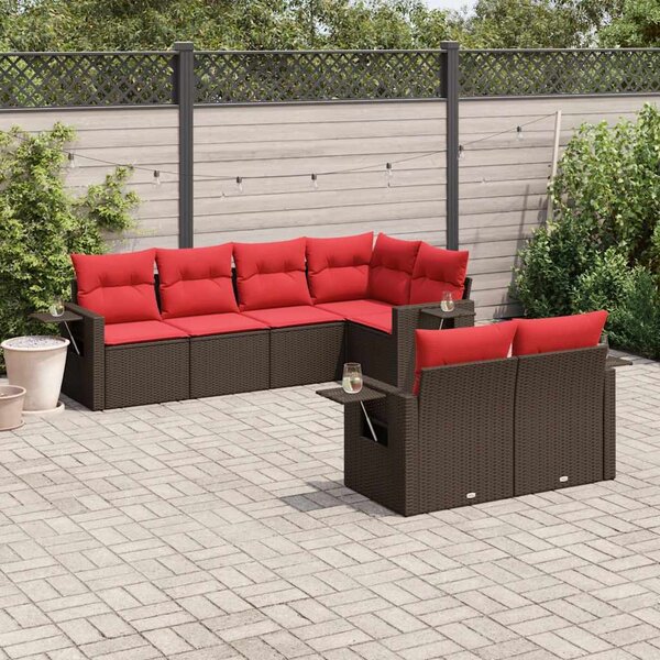VidaXL 7 db barna polyrattan kerti kanapégarnitúra párnákkal