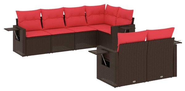 VidaXL 7 db barna polyrattan kerti kanapégarnitúra párnákkal