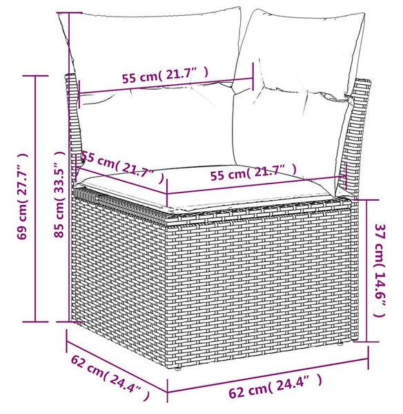 VidaXL 7 db barna polyrattan kerti kanapégarnitúra párnákkal