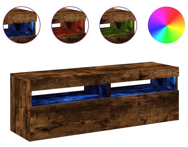 2 db barna tölgyszínű TV-szekrény LED-ekkel 60 x 35 x 40 cm
