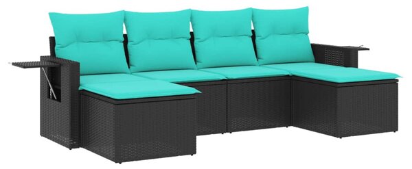6 db fekete polyrattan kerti kanapégarnitúra párnákkal
