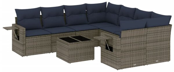 VidaXL 9 db szürke polyrattan kerti kanapégarnitúra párnákkal