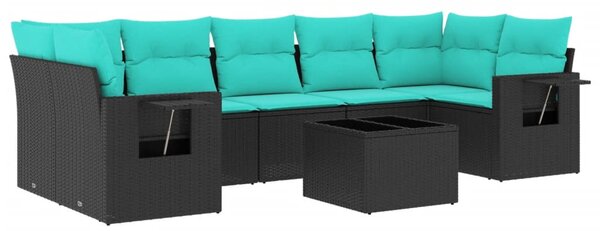 8 db fekete polyrattan kerti kanapégarnitúra párnákkal
