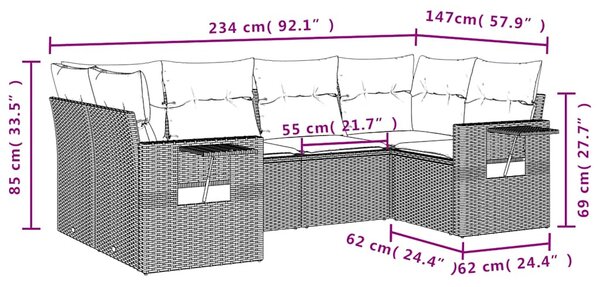 6 db szürke polyrattan kerti kanapégarnitúra párnákkal