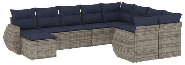 10 db szürke polyrattan kerti kanapégarnitúra párnákkal