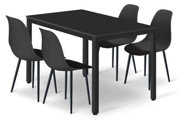 Étkezőasztal TESSA 120cm x 60cm - fekete / fekete láb + 4 db WAT szék fekete / fekete láb