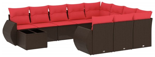 VidaXL 11 db barna polyrattan kerti kanapégarnitúra párnákkal