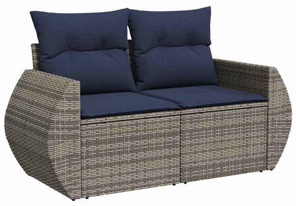 8 részes szürke polyrattan akácfa kerti ülőgarnitúra párnákkal
