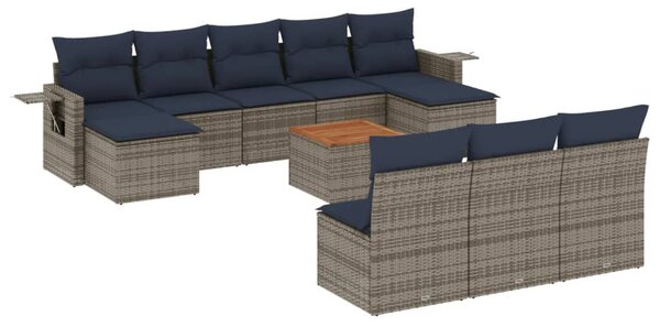 VidaXL 11 db szürke polyrattan kerti kanapégarnitúra párnákkal