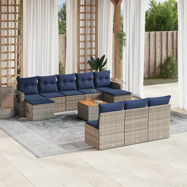 VidaXL 11 db szürke polyrattan kerti kanapégarnitúra párnákkal