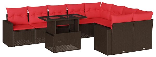 VidaXL 10 db barna polyrattan kerti kanapégarnitúra párnákkal