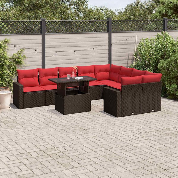 VidaXL 10 db barna polyrattan kerti kanapégarnitúra párnákkal