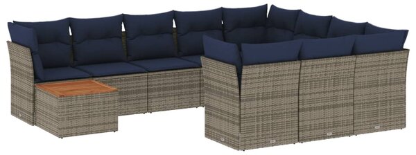 13 db szürke polyrattan kerti kanapégarnitúra párnákkal