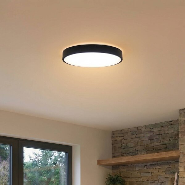 Lindby Smart LED-es mennyezeti lámpa Innes fekete 38cm RGB CCT Tuya, dimmelhető, Fekete, Nappali / Étkező, fém, Modern