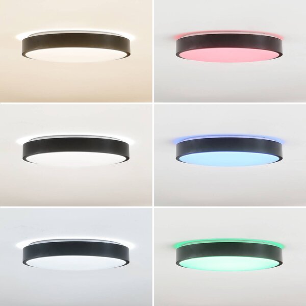 Lindby Smart LED-es mennyezeti lámpa Innes fekete 38cm RGB CCT Tuya, dimmelhető, Fekete, Nappali / Étkező, fém, Modern