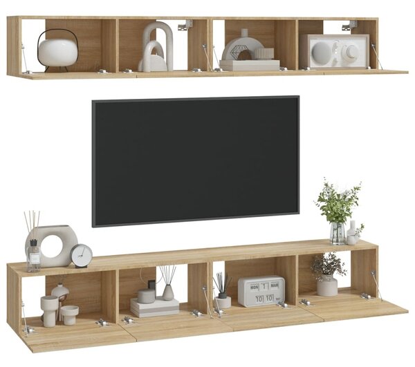 4 db sonoma tölgy színű fali TV-szekrény 100 x 30 x 30 cm