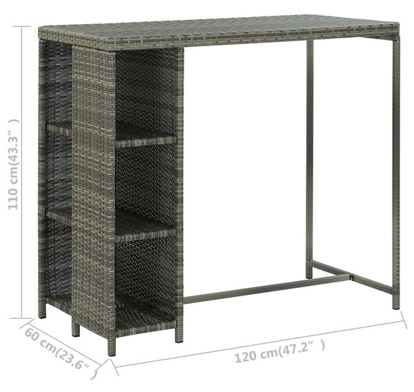5 darabos szürke polyrattan kerti bárszett párnákkal