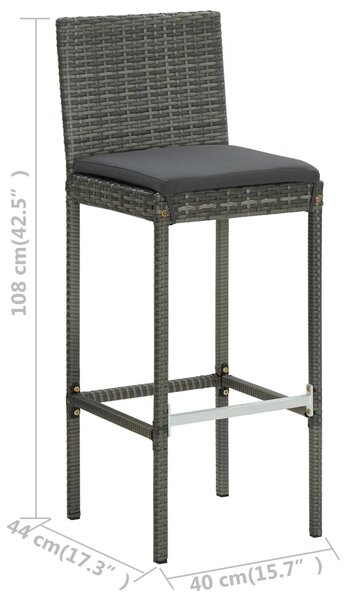5 darabos szürke polyrattan kerti bárszett párnákkal