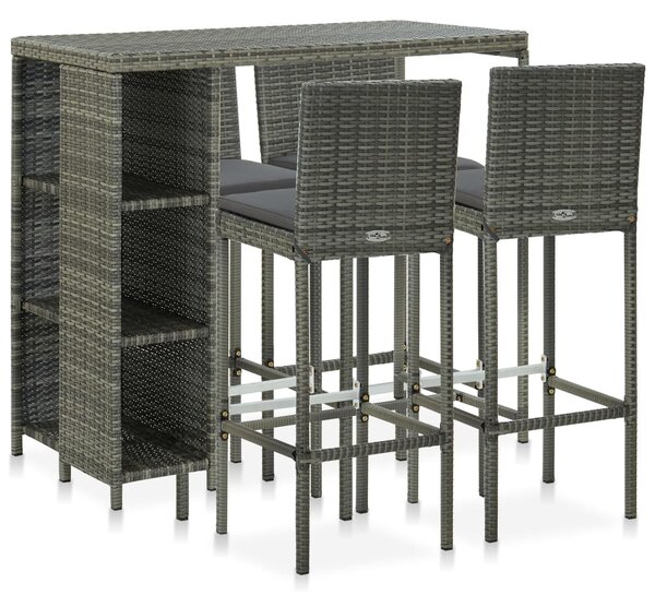 5 darabos szürke polyrattan kerti bárszett párnákkal