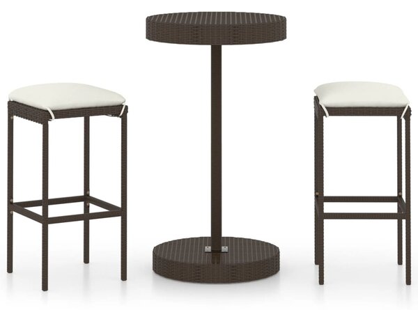 VidaXL 3 részes barna polyrattan kerti bárszett párnákkal