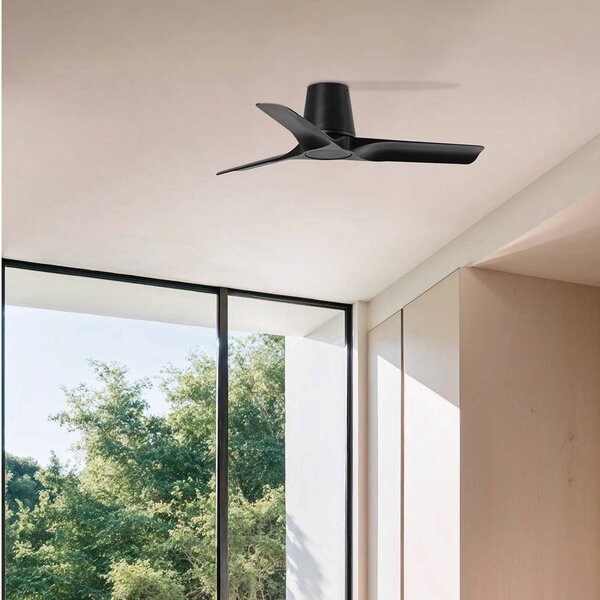 FARO BARCELONA Mennyezeti ventilátor Hey S, fekete, DC motor, csendes, Ø 90 cm, Fekete, Nappali / Étkező, Műanyag, Modern