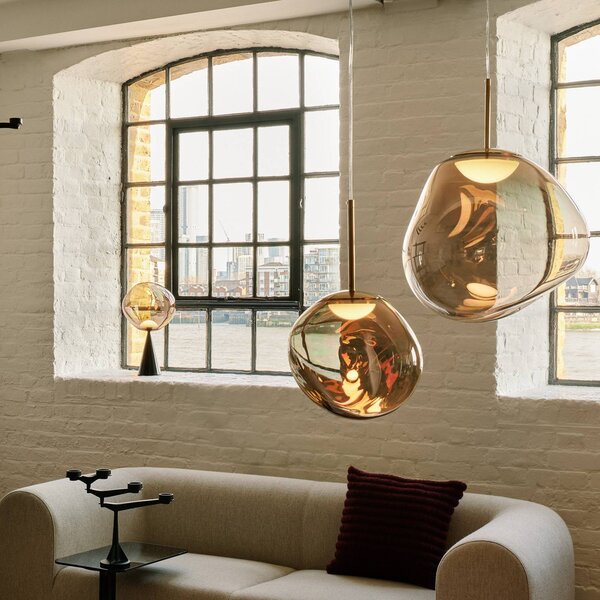 Tom Dixon LED lógó lámpa Melt, Ø 28 cm, bronz színű, dimmelhető, Bronz / antik sárgaréz, Nappali / Étkező, Műanyag, Dizájn