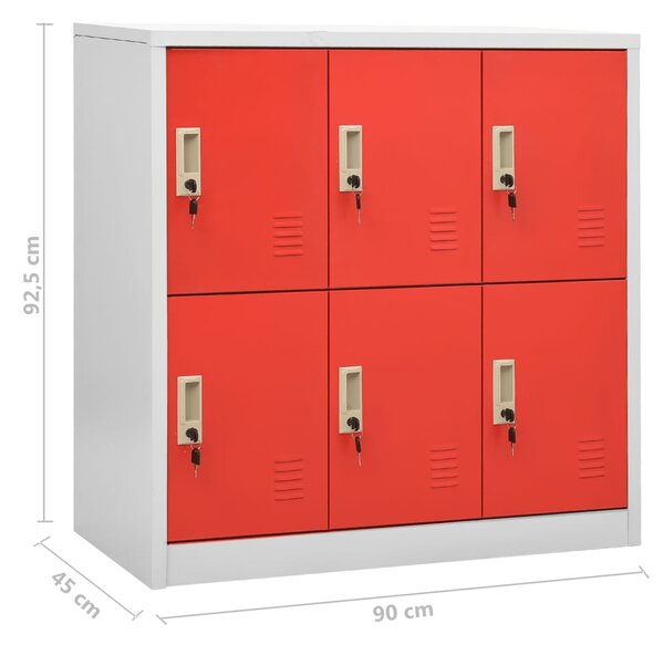 2 db világosszürke-piros acél zárható szekrény 90x45x92,5 cm
