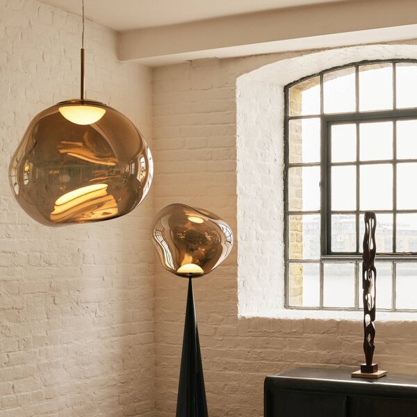 Tom Dixon LED lógó lámpa Melt, Ø 28 cm, bronz színű, dimmelhető, Bronz / antik sárgaréz, Nappali / Étkező, Műanyag, Dizájn